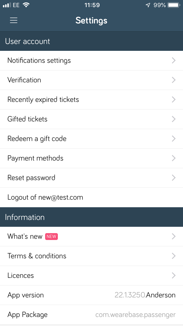 settings menu with new payment methods option