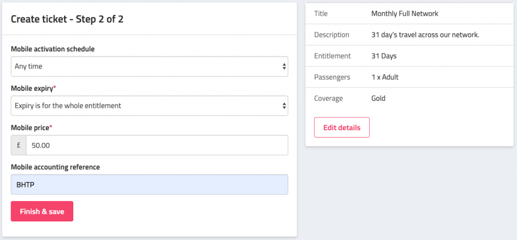 screenshot of step 2, fields for expiry dates and prices