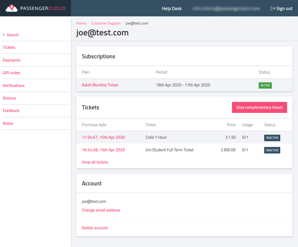 Customer Dashboard screenshot