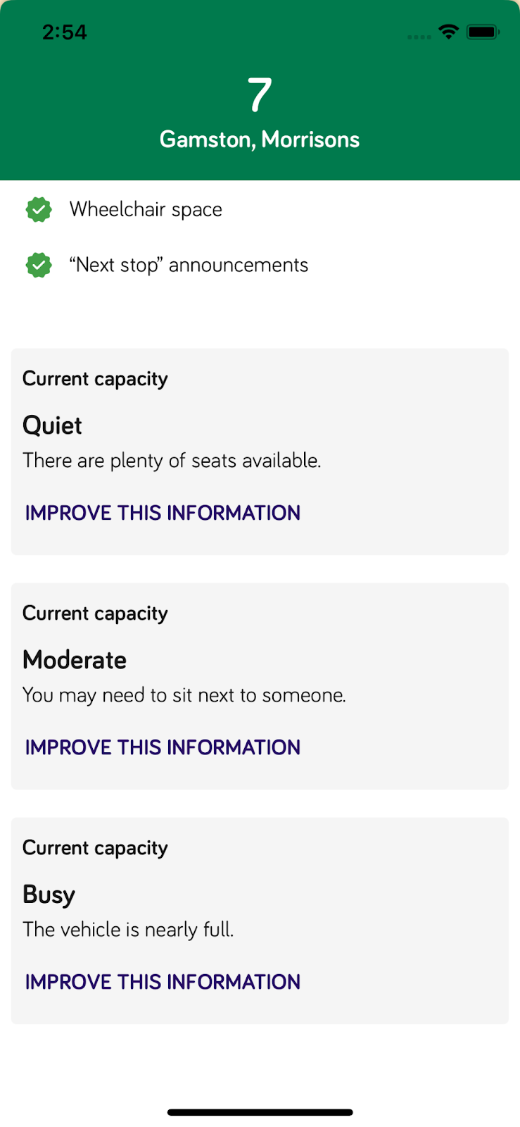 Examples of vehicle occupancy descriptions shown on mobile.