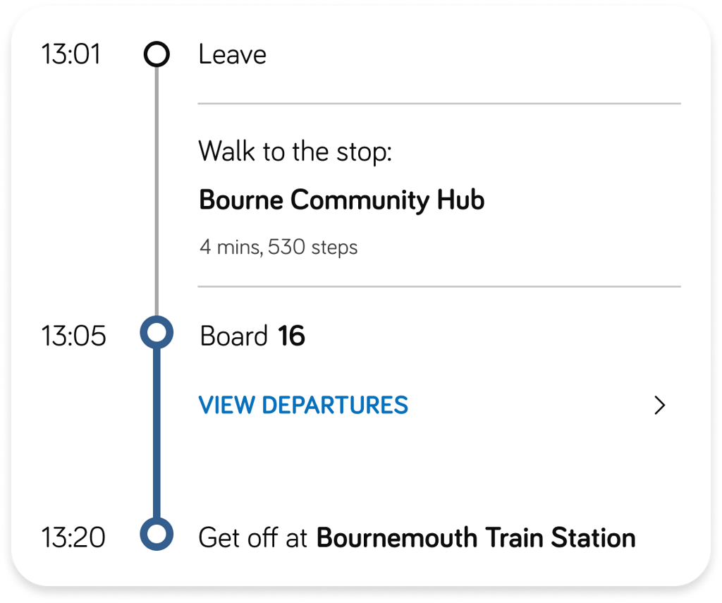 Image shows updated stop context information in the journey planner view